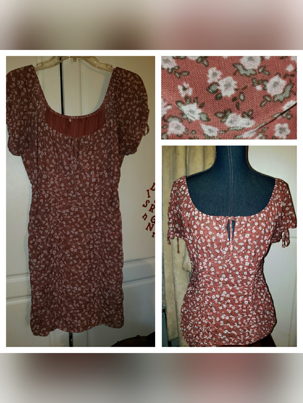 Fitted Rust Colored Floral pattern Dress